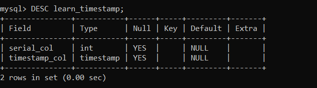 DESC Timestamp table