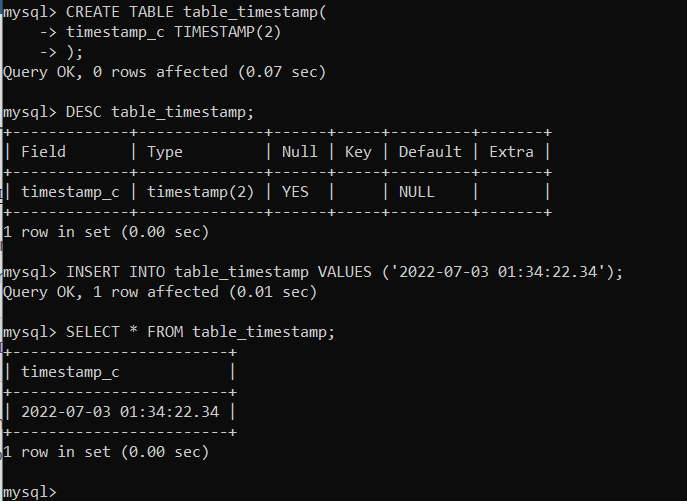 mysql timestamp default value 0000