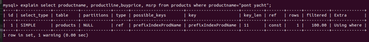 Explain Select With Prefix Index