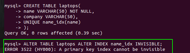 Make Primary Key Index Invisible