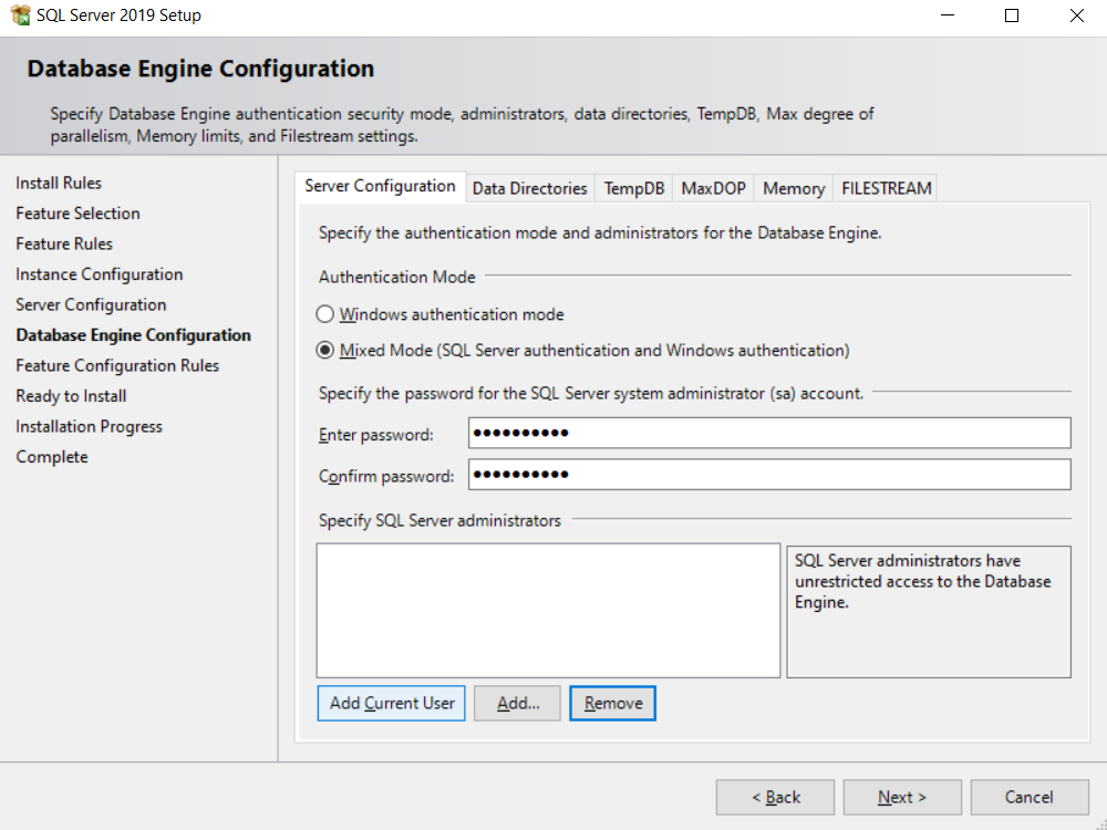 Database Engine Configuration