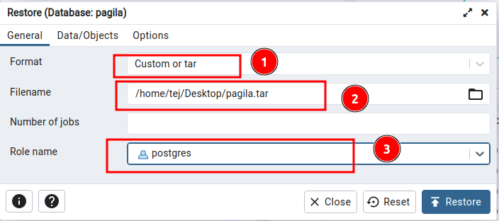 Restore Database Details In PgAdmin