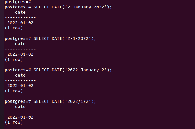 PostgreSQL Date/Time Type Example 1