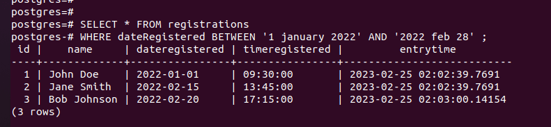 PostgreSQL Date/Time Type Example 2