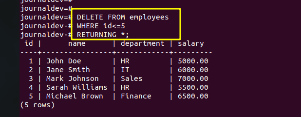 Returning Clause With Delete