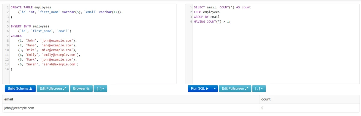 Find Duplicate Value Using Group By And Having Approach