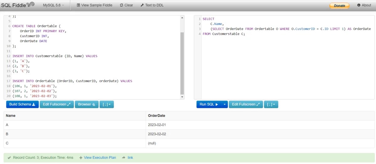 Subquery Code For Example 3