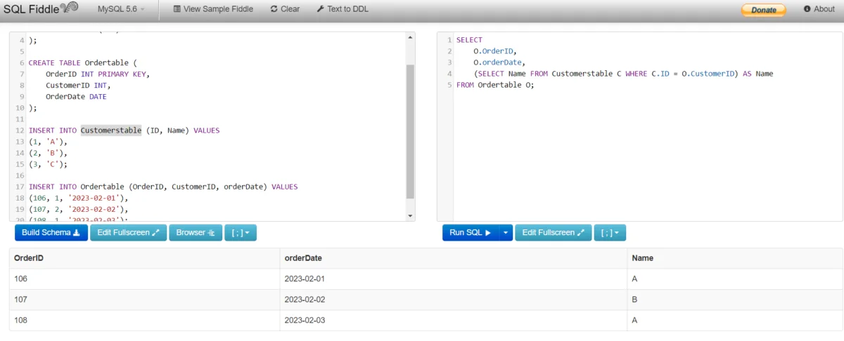 Subquery Code For Example 1