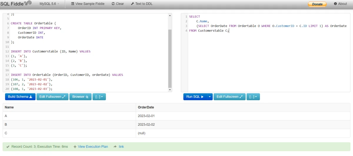 Subquery Code For Example 4