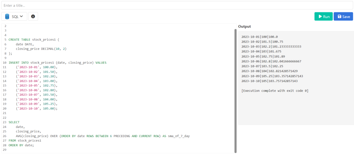 Moving Average In SQL Example