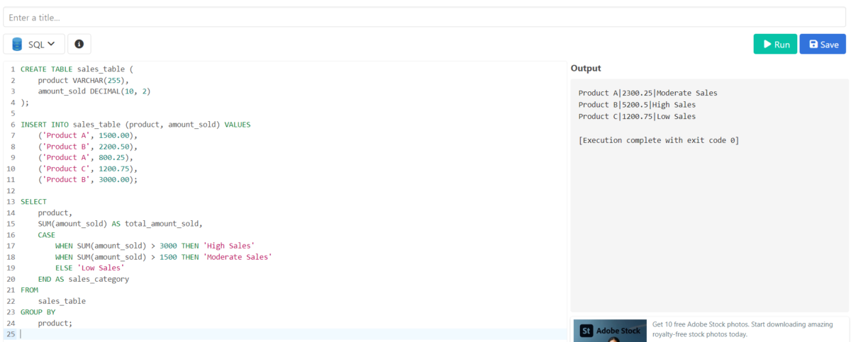 CASE Statement with SUM Function In SQL