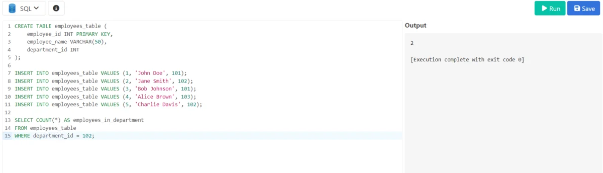 COUNT Function Example