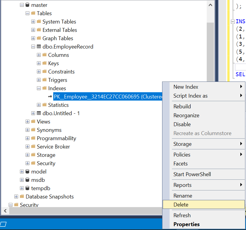 Delete Clustered Index